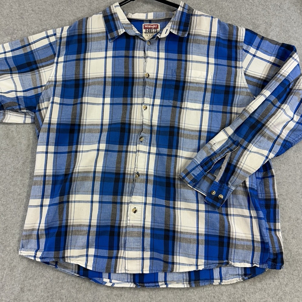 Wrangler Jeans Co Button Up Shirt Mens 3XL Blue White Plaid Long Sleeve Casual